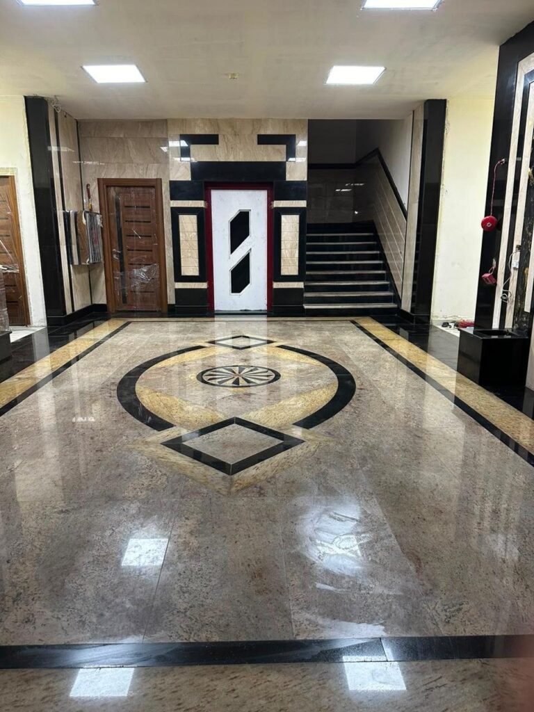 Al-Taalab factory, black and white marble corridors and inlay (11)