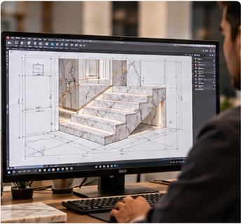 Detailed design and 3D preview of a marble staircase