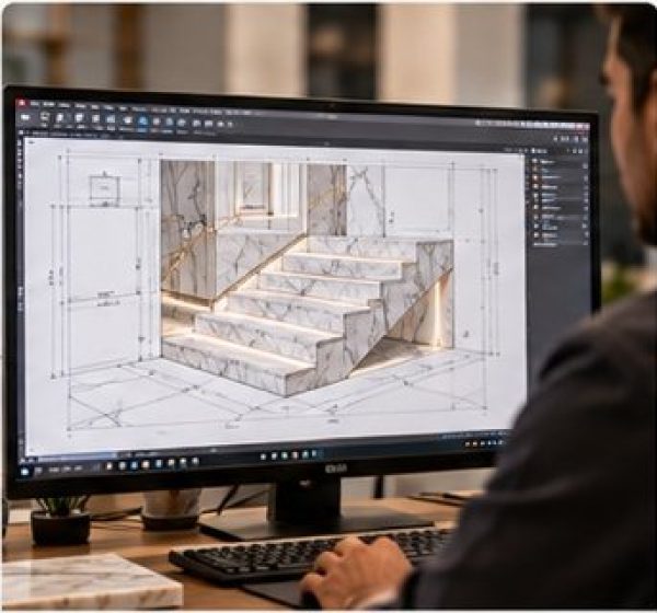 Detailed design and 3D preview of a marble staircase